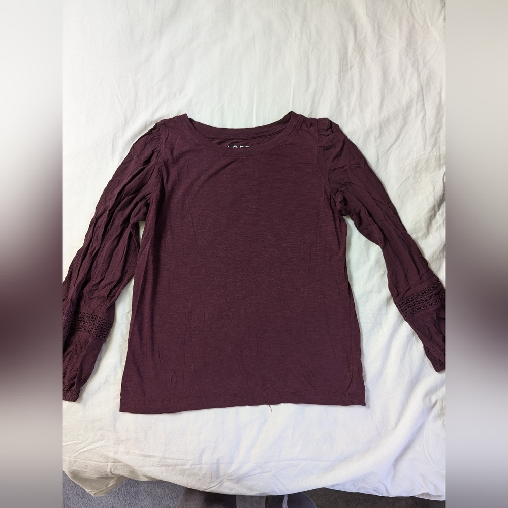 Loft Burgandy Long Sleeved Blouse, size small